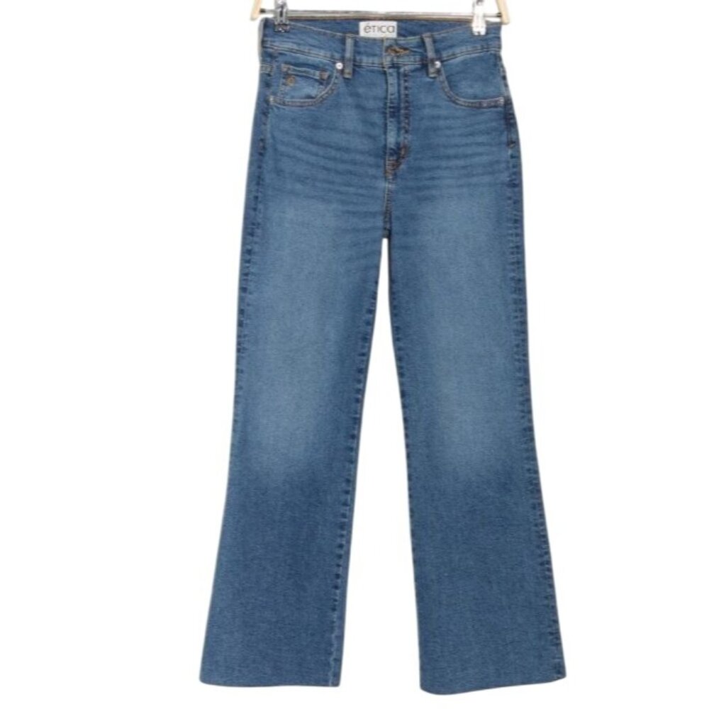 NEW Etica Denim Anya High Rise Modern Flare Jeans Northport Size 32‎ Raw Hem